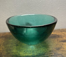 Signed BLENKO Art Glass Aqua Green Juniper Emerald Bowl Sandblasted Mark for sale  Shipping to South Africa