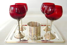 Barware Wine Set Tray, 4 Balloon Wine Glasses, 4 Wine charms, Wine Bottle Holder d'occasion  Expédié en France