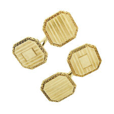 Abotoaduras masculinas antigas de ouro 14k ranhuradas corte duplo canto painel quadrado gravável comprar usado  Enviando para Brazil