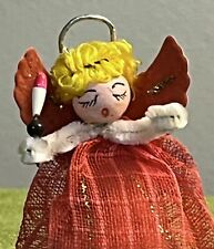 Vtg ANGEL-SPUN COTTON Chenille-RED Flocking/Mesh Dress Putz MCM-Xmas Ornament for sale  Shipping to South Africa