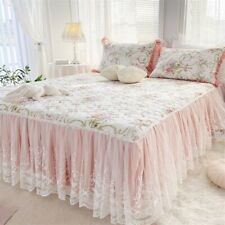 Saia de cama acolchoada com babado de renda padrão floral capa de colchão fronha colcha comprar usado  Enviando para Brazil