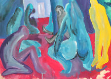 European gouache painting abstract cubist figures for sale  Shipping to Canada