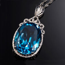 Nuevo Dije Mujeres Joyería Ovalado Azul Suizo Topacio Piedra Preciosa Collar Plata, usado segunda mano  Embacar hacia Argentina