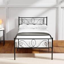 Single Metal Bed Frame Scroll Design Swirl Square Headboard Easy Build Storage, used for sale  Shipping to South Africa