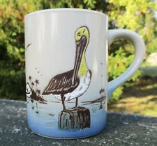 Vintage Pelican on Pylon in Harbor w/ Boat Palms Gulls Coffee Mug Down East for sale  Greensboro