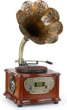 Reproductor de gramófono retro de tamaño mediano con Bluetooth, FM, USB, E/S auxiliares, madera segunda mano  Embacar hacia Argentina