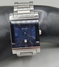 2008 Bulova Stainless Steel Blue Dial Mens Tank Quartz Watch 27mm 96G75 6.75" , used for sale  Shipping to South Africa