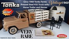 Caminhão Tonka Farms aço prensado #35 por volta de 1960 com/reboque para cavalo e cavalos comprar usado  Enviando para Brazil