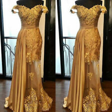 Used, Mermaid Gold Long Evening Formal Dress Off the Shoulder Party Prom Gown Custom for sale  Shipping to South Africa