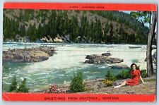 Anaconda Montana Postcard Greetings Kootenai River Woman Sitting c1940 Unposted, used for sale  Shipping to South Africa