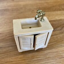 Used, Vintage Sylvanian Families Kitchen Bathroom Sink Basin Gold Tap Tan Unit Cabinet for sale  Shipping to South Africa