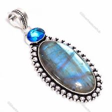 Labradorite Gemstone Pendant Handcrafted Silver Plated Holiday Jewelry 3.4" for sale  Shipping to South Africa