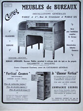 PUBLICITÉ DE PRESSE 1909 MEUBLES DE BUREAUX COSMOS CLASSEUR VERTICAL d'occasion  Longueil-Sainte-Marie