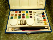 VERY NICE ROWNEY WATERCOLOUR PAINT SET W/BRUSHES & PALETTES for sale  Shipping to South Africa