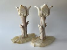 Usado, Portavelas de alabastro con forma de flor de tulipán en una hoja - conjunto de dos segunda mano  Embacar hacia Argentina