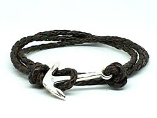 PULSERA ENVOLVENTE DE JOYERÍA AJUSTABLE DE CUERO MARRÓN ANCLA PARA HOMBRE PLATA ESTERLINA 925 segunda mano  Embacar hacia Argentina