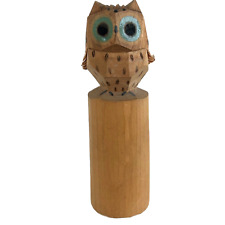 Vintage Japan Carved Wood Owl Statue Kokeshi Folk Art Kitschy Signed ** for sale  Shipping to South Africa