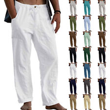 Used, Mens Pants Loose Cottn Linen Straight Pants Elastic Waist Casual Loose Trousers for sale  UK