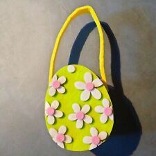 Easter Egg Felt Bag Miniature Basket Treat Gift Green Pink Daisy Girl Purse Tote, used for sale  Shipping to South Africa