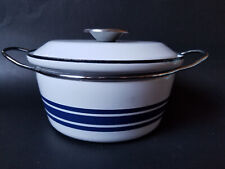 Cathrineholm 2Qt Dutch Oven Covered Pot White Blue Stripe Enamel Norway MCM for sale  Shipping to South Africa