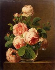 Used, Jan Frans van Dael Roses in a Glass Vase  Handmade Oil Painting repro for sale  Shipping to South Africa