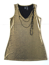 Bisou Bisou Y2K Gold Stretch Beaded Necklace Shift Tent Tank Tunic Dress Medium for sale  Shipping to South Africa