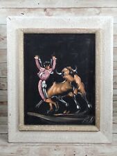 Vintage Framed Oil Painted Matador Bullfighter Bull Painting On Black Velvet til salgs  Frakt til Norway