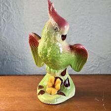 Ceramic Parrot Cockatoo Figurine Royal Copley Green Pink MCM Vintage SS for sale  Shipping to South Africa