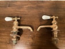 Vintage Brass hot cold water Faucet Bathroom Sink porcelain  handles quick press for sale  Shipping to South Africa