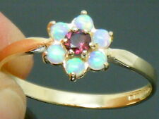 9ct Gold Fiery Opal  & Garnet Hallmarked cluster Ring size O for sale  BIRMINGHAM