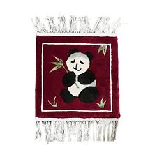 "Alfombra de flecos pictóricos de seda oso panda con hojas de bambú rojo oscuro 12"" x 13" segunda mano  Embacar hacia Argentina