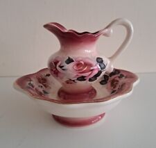 Pink Floral Jug & Stand Dish Staffordshire Vintage Creamer Milk Decorative 15cm for sale  Shipping to South Africa