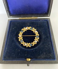 Vintage seed pearl & faux saphire paste gold tone brooch - jewellery wedding for sale  HEREFORD