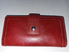 Fossil Brick Red Leather Checkbook Wallet Silver Tone Metal for sale  Shipping to South Africa