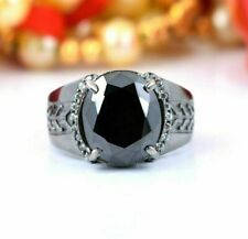 8 Ct Black Diamond Men's Ring Oval Shape In Black Rhodium Finish AAA Certified !, used for sale  Shipping to South Africa