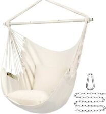 Beige Hammock Chair Swing Hanging Rope Net Chair Porch Patio, used for sale  Shipping to South Africa