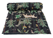 Funda de cama de algodón indio Kantha, colcha, manta, estampado de tigre negro comprar usado  Enviando para Brazil