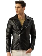 Homme Moto Veste Motard Cuir Solide à Col Manches Longues Noire, used for sale  Shipping to South Africa