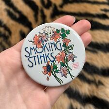 Vintage Floral ‘Smoking Stinks’ American Cancer Society Pinback Button 2.25” for sale  Shipping to South Africa