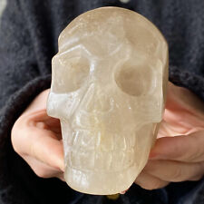 Cristal de chá natural 1,8 lb quartzo esculpido à mão crânio cristal cura Reiki comprar usado  Enviando para Brazil