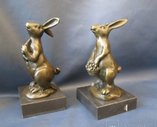 Vintage Sculpture Bronze Jackrabbits Statue Hares Figurine Marble Sign Rare 20th for sale  Shipping to South Africa