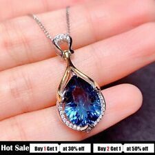 Mermaid Style London Blue Topaz Gemstone Silver Teardrop Women Necklace Pendants, used for sale  Shipping to South Africa