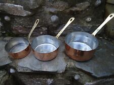 Set Of 3 Copper & Brass Saucepans Pans Vintage Style Kitchen Cooking Cook Gift L, used for sale  Shipping to South Africa