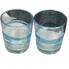 Juego de 2 vasos de cóctel para beber cristalería mexicana soplada a mano azulada y agua segunda mano  Embacar hacia Mexico