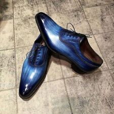 Vestido Oxford/sapatos formais masculinos de couro pátina azul puro feito à mão com cadarço comprar usado  Enviando para Brazil