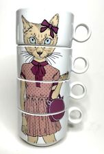 Used, Cat Mugs Stackable Tea Cups & Saucers Cat Girl in Dress QUEENWEST Trading Co for sale  Shipping to South Africa