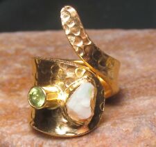 Anel de opala/peridoto etíope enrolado em latão banhado a ouro Reino Unido J1/2-K/EUA 5,25-5,5. comprar usado  Enviando para Brazil