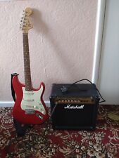 Used, fender electric guitar squire strat affinity red .with Marshall amplifier setup  for sale  BURY ST. EDMUNDS