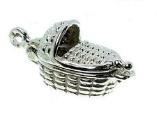 STERLING SILVER OPENING MOSES BABY BASKET CHARM   , used for sale  Shipping to South Africa