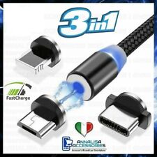 CAVO RICARICA CELLULARE SMARTPHONE MAGNETICO 3 IN 1 TIPO TYPE C IPHONE MICRO USB segunda mano  Embacar hacia Mexico